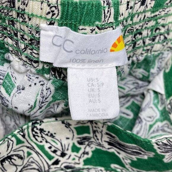 C&C California 100% Linen Green Floral Wide Leg Pants Women Size Small Lagenlook - Picture 7 of 9